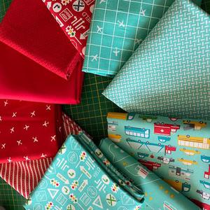 On the Go Fat Quarter Bundle - 10 Fat Quarters Aqua & Red. Product thumbnail image